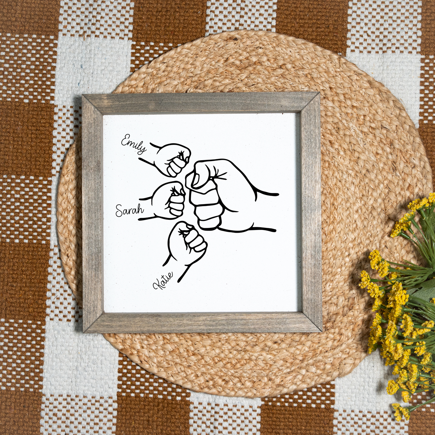 Customized Fist Bump Dad And Kids Framed Sign