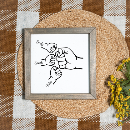 Customized Fist Bump Dad And Kids Framed Sign