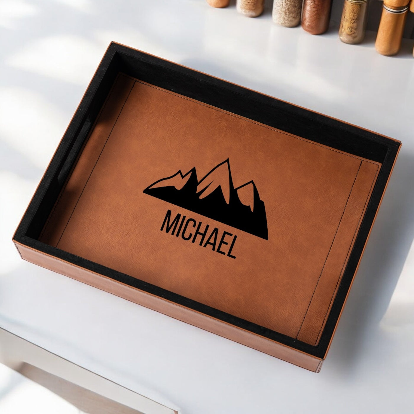 Customized Brown Leather Serving Tray