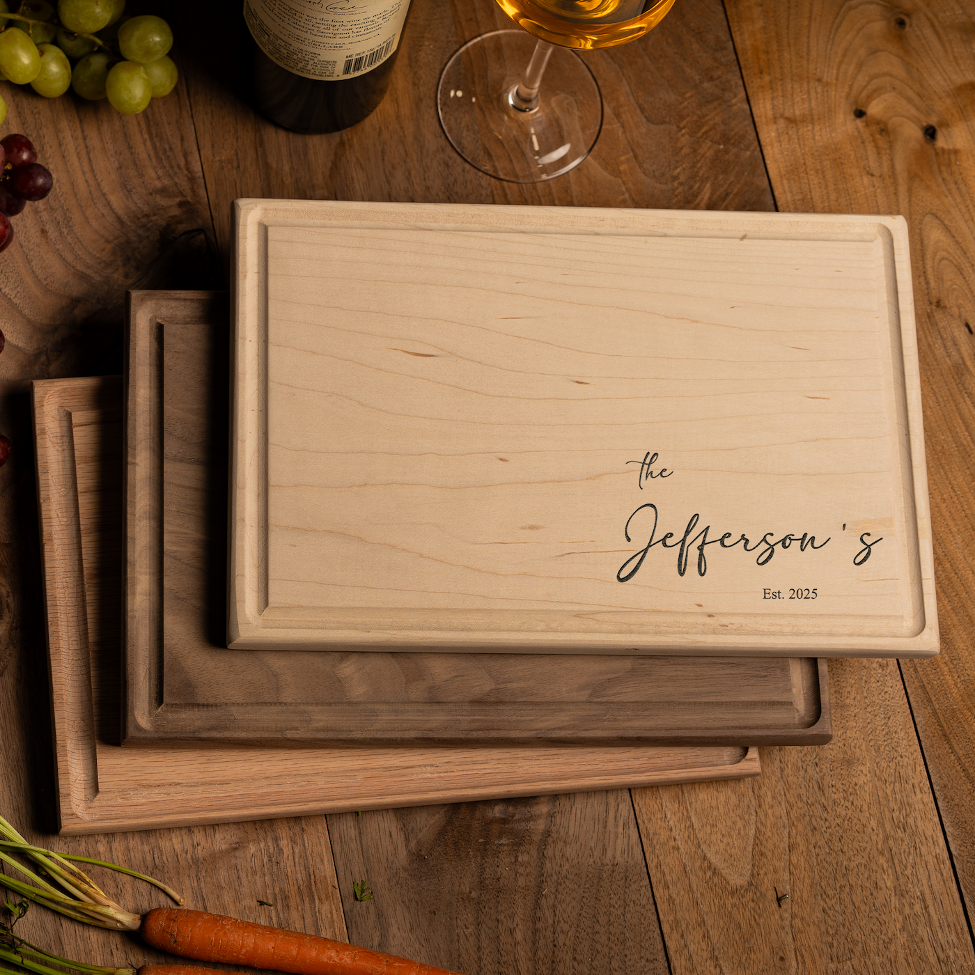 Customized Rectangle Cutting Boards - Elegant Name & Date Designs Bottom Right