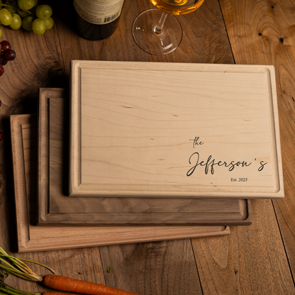 Customized Rectangle Cutting Boards - Elegant Name & Date Designs Bottom Right