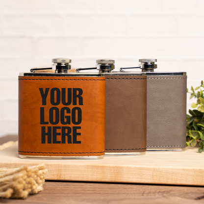 Custom Logo Leather Wrapped Stainless Flasks