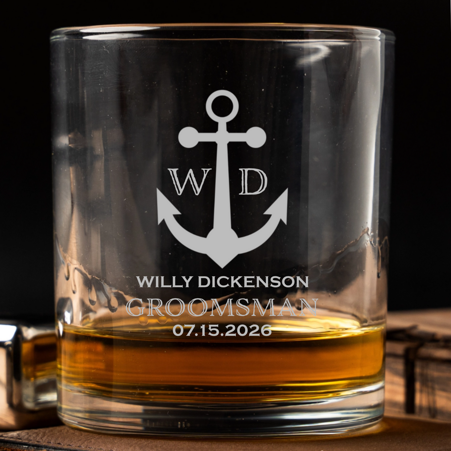 Custom Lowball Whiskey Glass - Groomsmen, Bridesmaids, Best Man