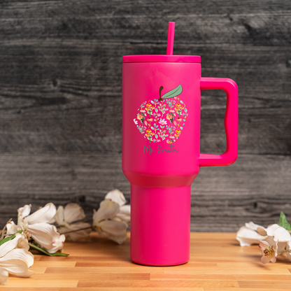 Customized Teacher Tumbler with Floral Apple and Name