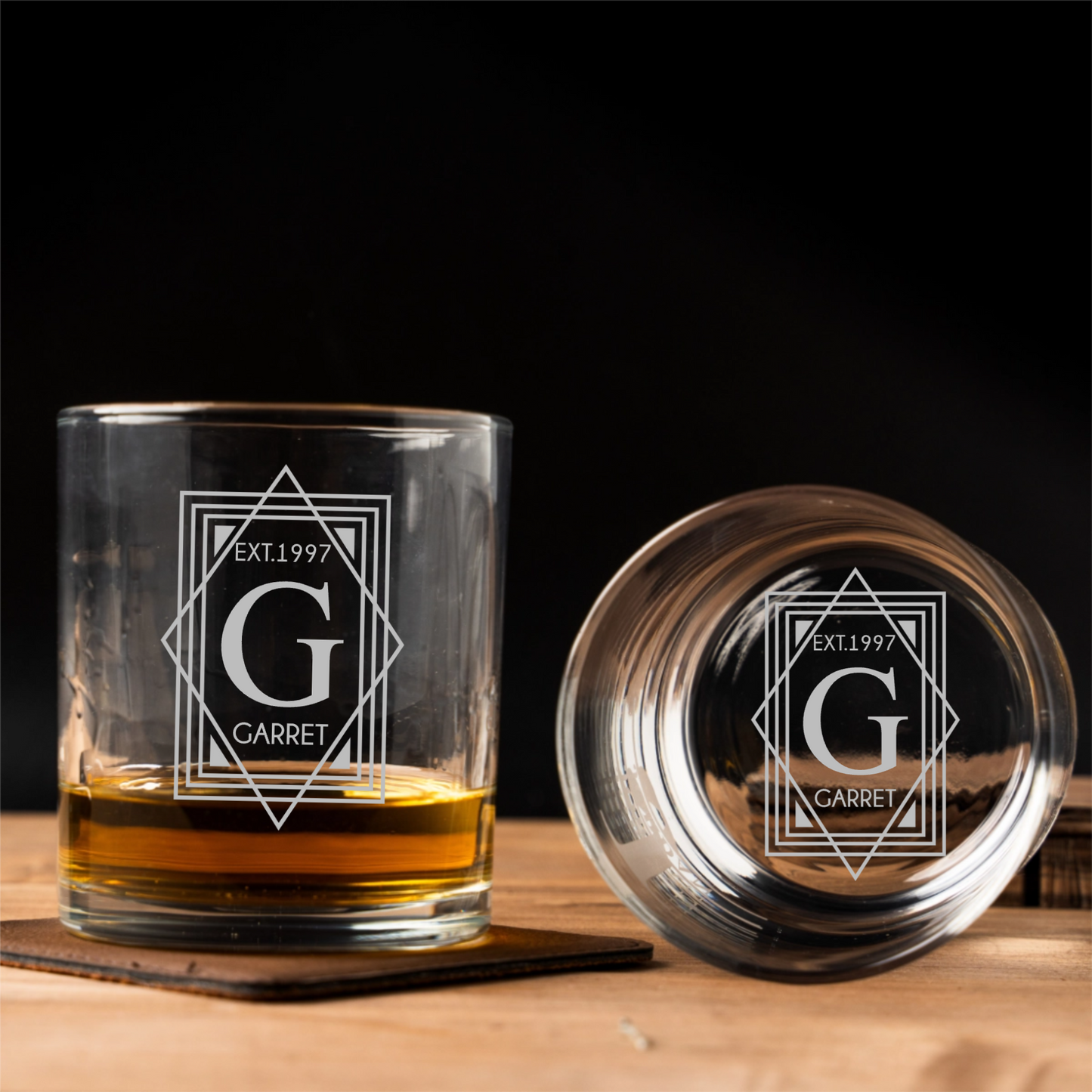 Custom Whiskey Glass Front & Bottom
