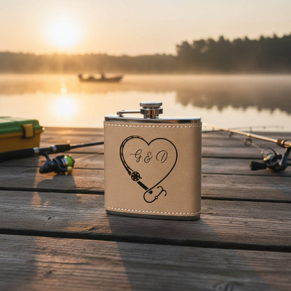 Customized Leather Wrapped Flasks With Fishing Designs