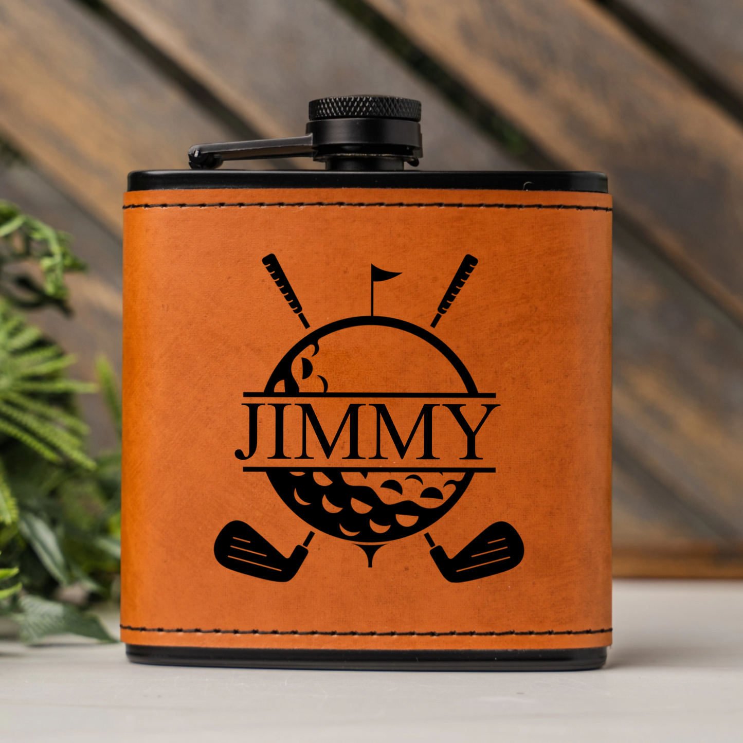 Customized Leather Wrapped Black Golf Flasks