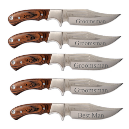 Customized Set of 5 Groomsmen Wood Handle Fixed Blade Knives