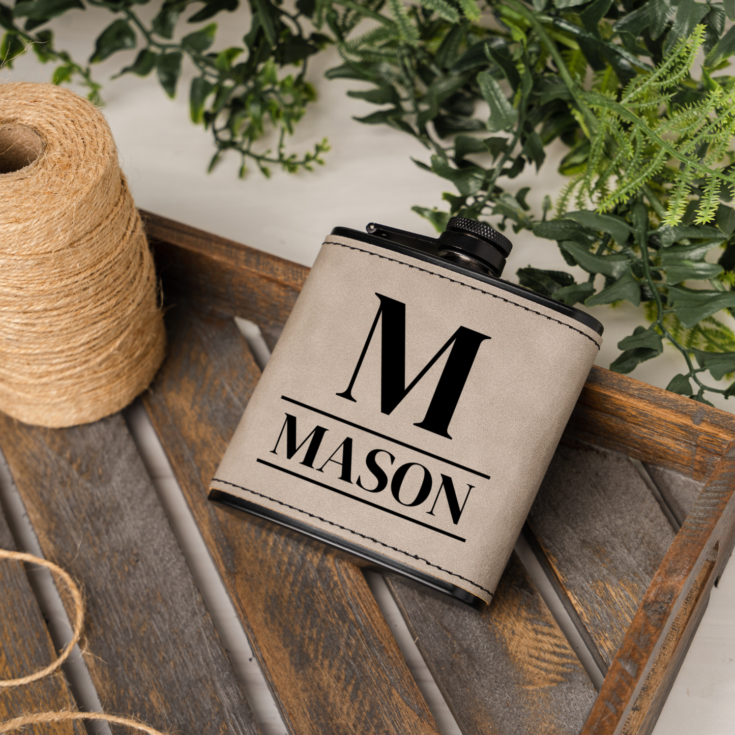 Groomsmen Gift Set of 5 Black Leather Flasks