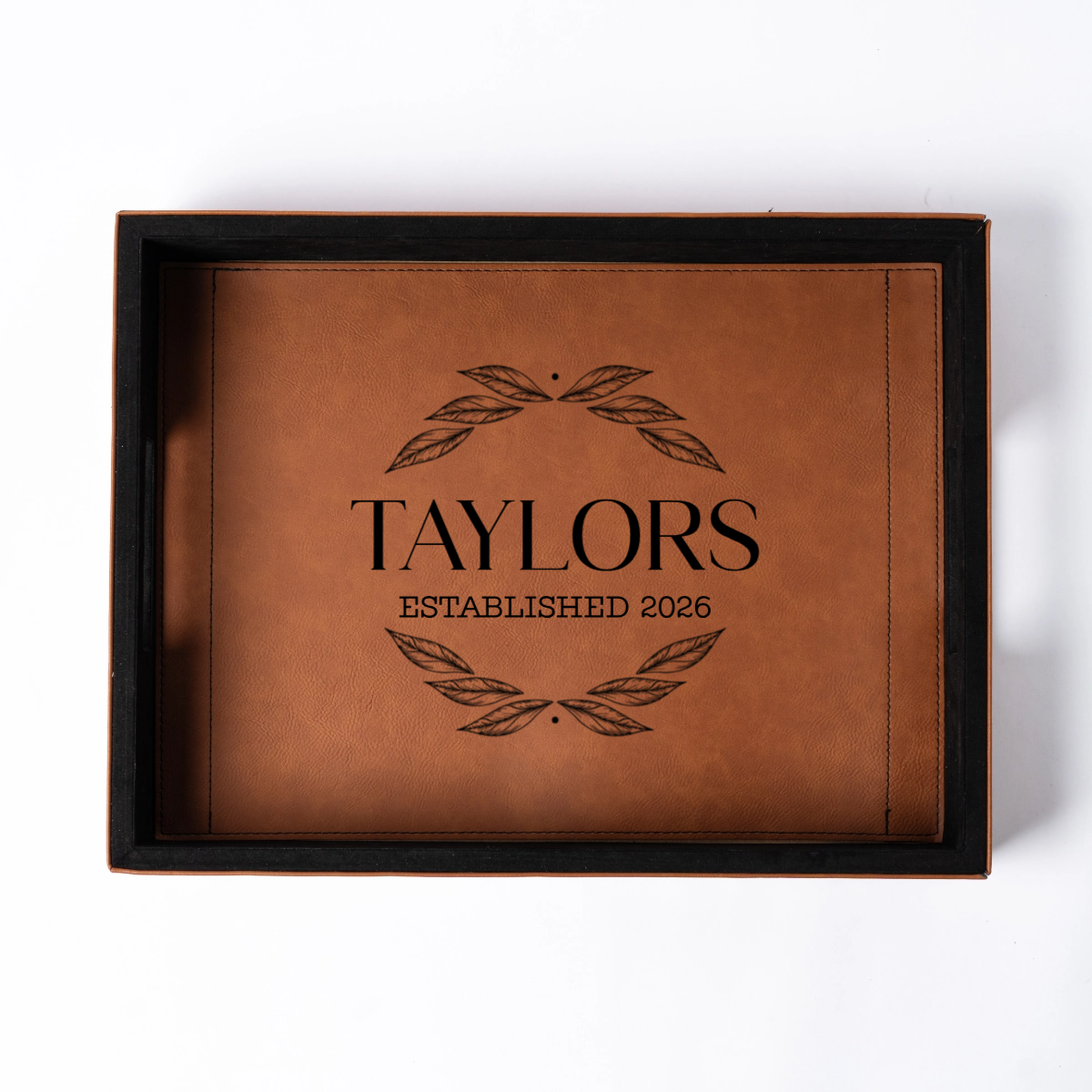 Customized Brown Leather Serving Tray - Signature Designs