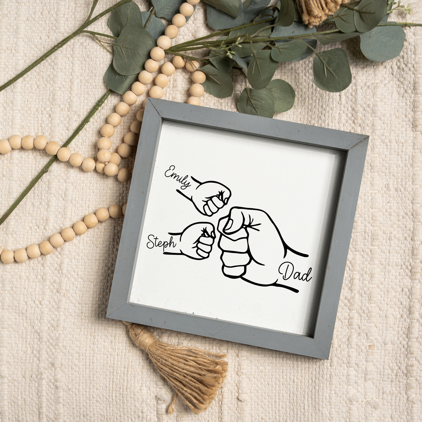 Customized Fist Bump Dad And Kids Framed Sign