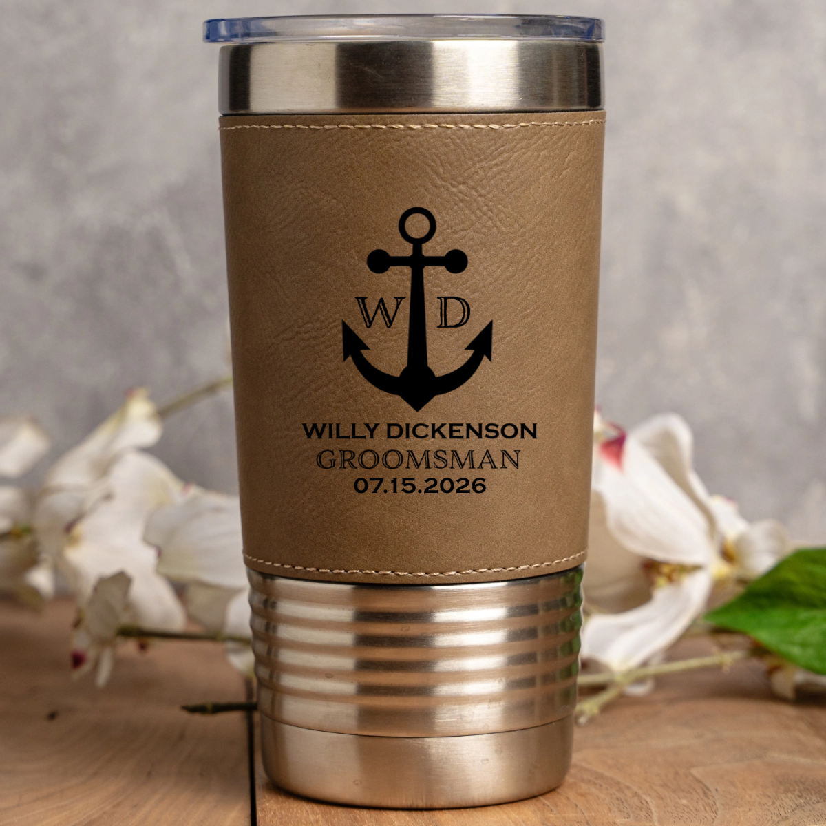 Customized Leather Wrapped Stainless Tumblers - Groomsmen, Bridesmaids, Best Man