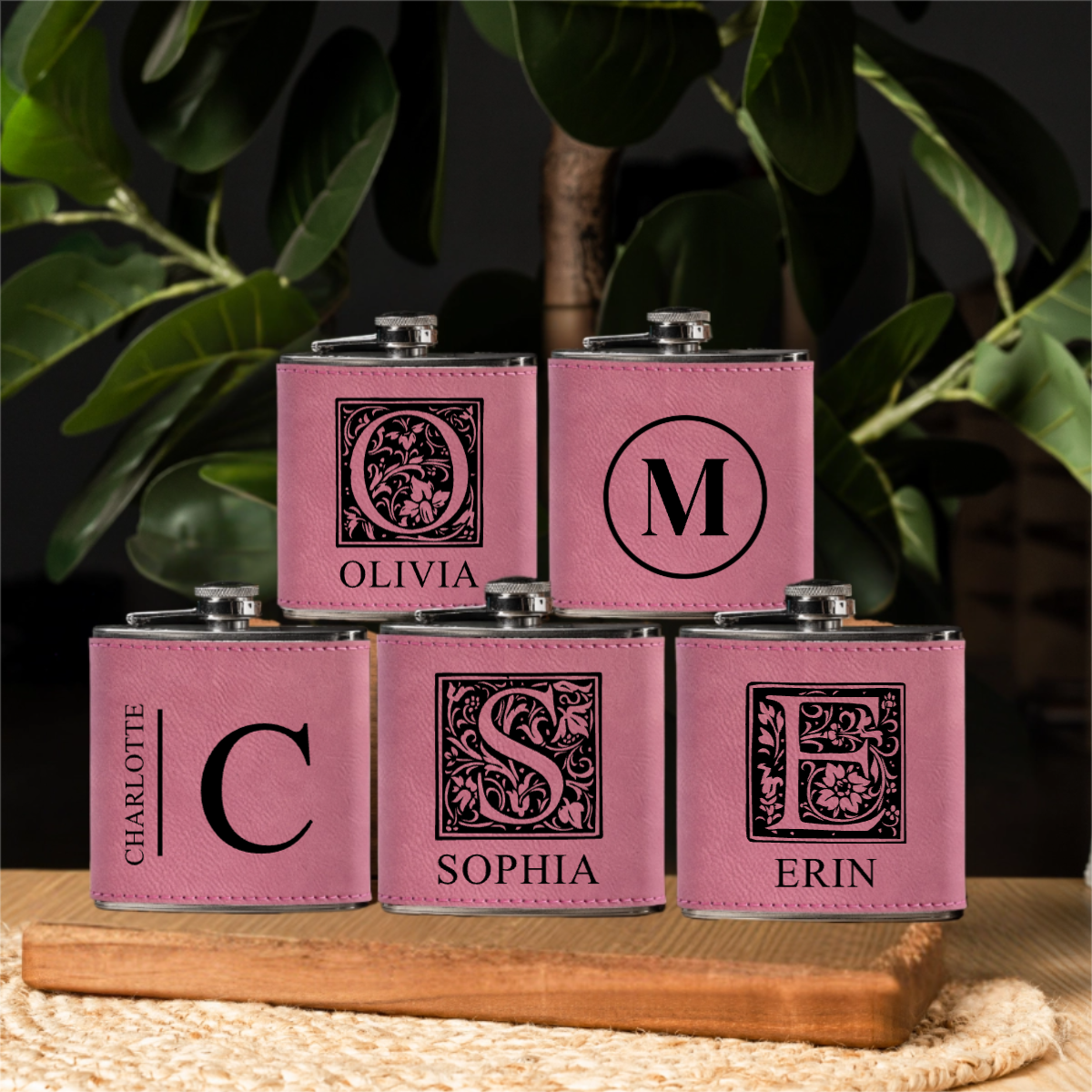 Groomsmen Gift Set of 5 Leather Wrapped Stainless Flasks