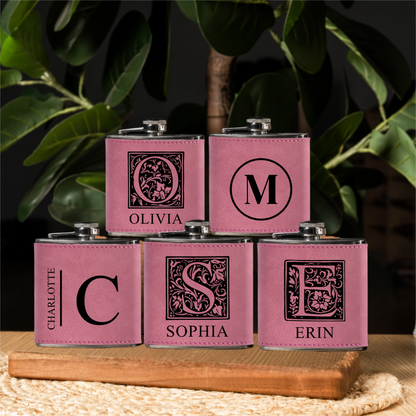 Groomsmen Gift Set of 5 Leather Wrapped Stainless Flasks