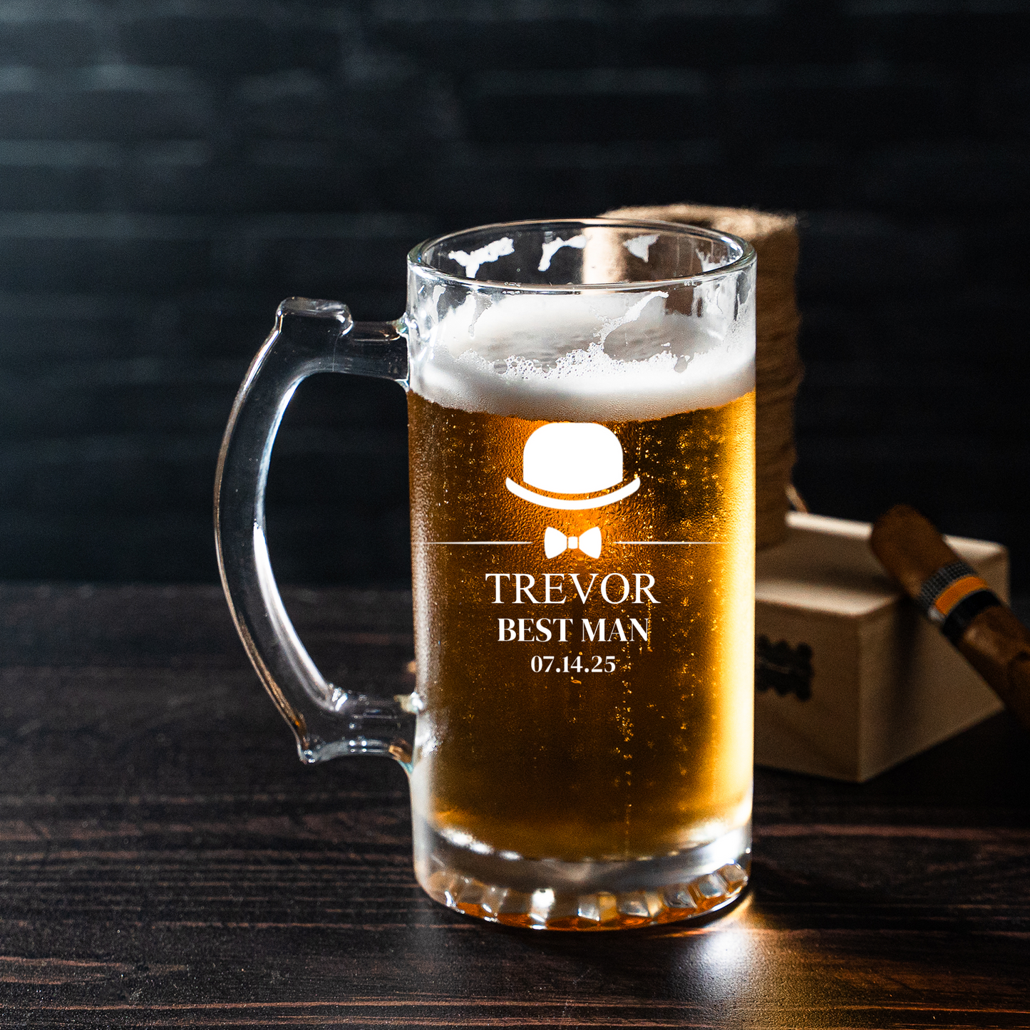 Set of 5 25oz Beer Mugs - Wedding Designs Groomsmen Gift
