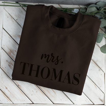 Customized Mrs. Sweatshirt with Initials on Sleeve