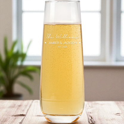 Customized Stemless Champagne Flute - Wedding Designs
