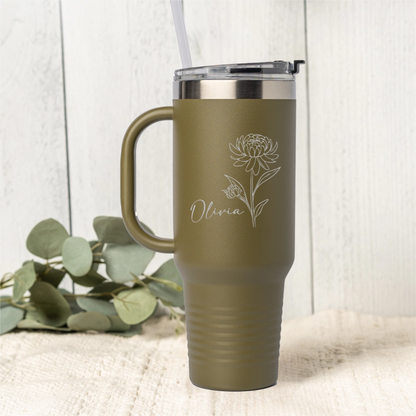 Customized 40oz Tumbler - Birth Flower Designs (Horizontal Name)