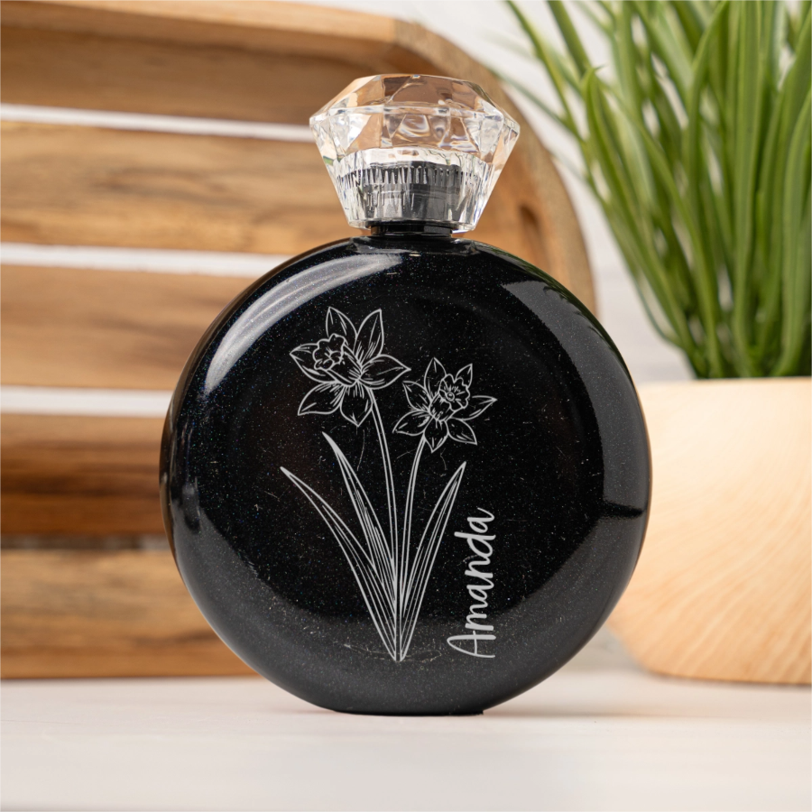 Customized Birth Flower Glam Flask - Vertical Name