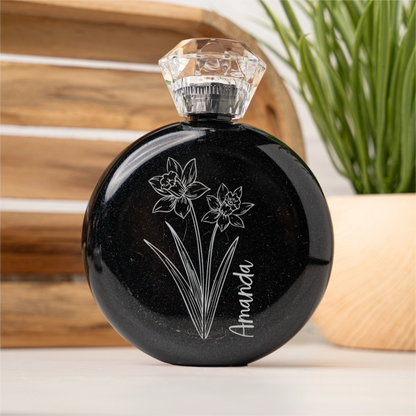 Customized Birth Flower Glam Flask - Vertical Name