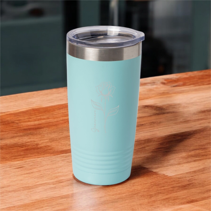 Customized 20oz Tumbler with Silver Lip - Birth Flower Designs (Vertical Name)