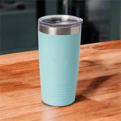 Customized 20oz Tumbler with Silver Lip - Birth Flower Designs (Vertical Name)