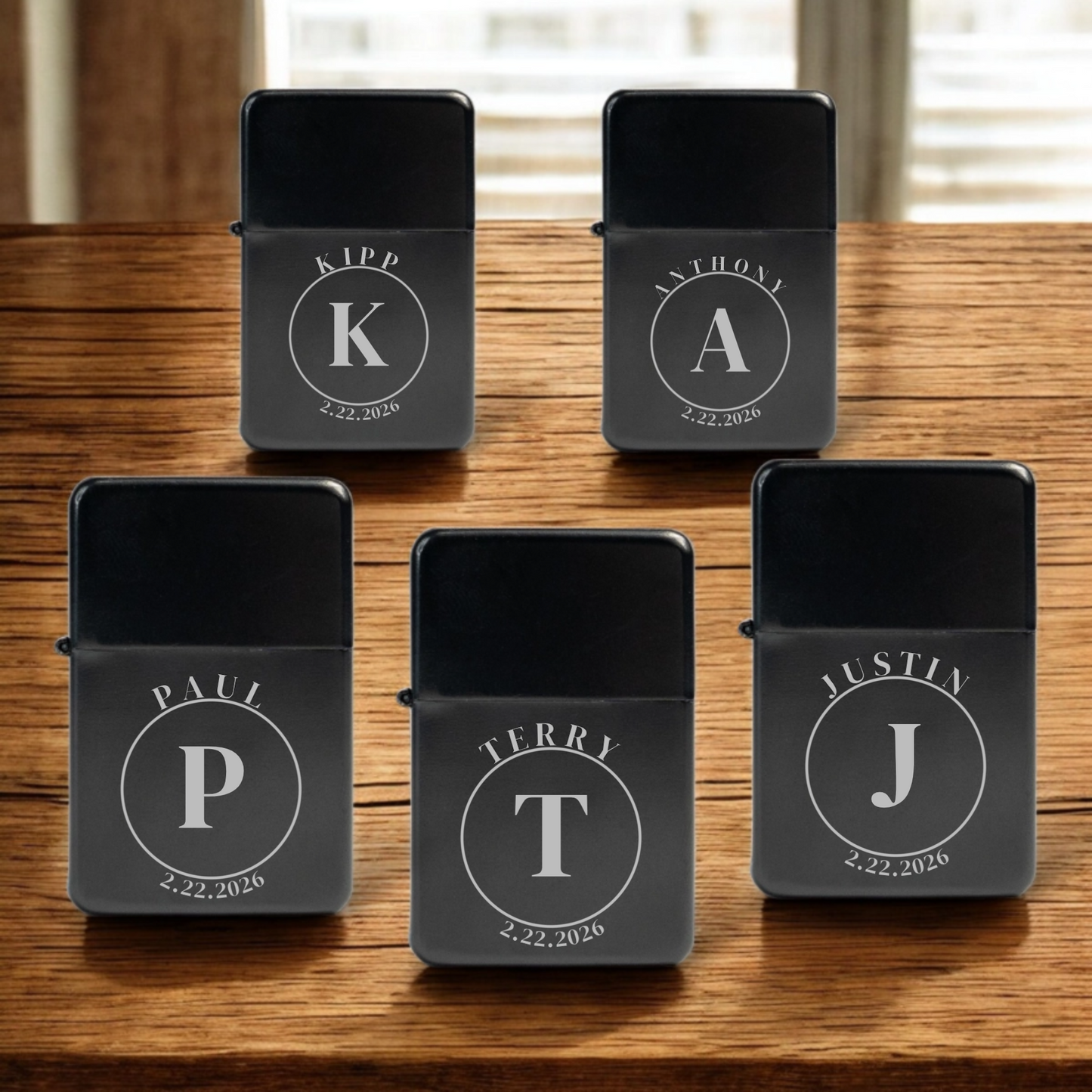 Set of 5 Customized Black Stainless Steel Lighters