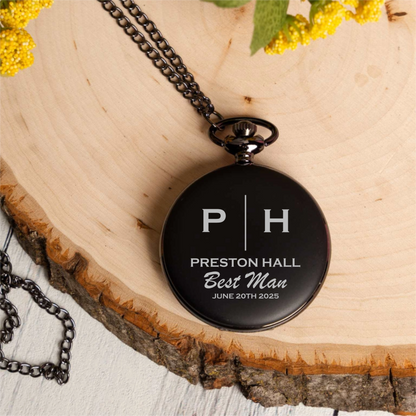 Customized Black Pocket Watch - Groomsmen & Best Man