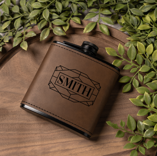 Customized Leather Wrapped Black Flasks - Signature Designs