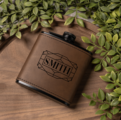 Customized Leather Wrapped Black Flasks - Signature Designs