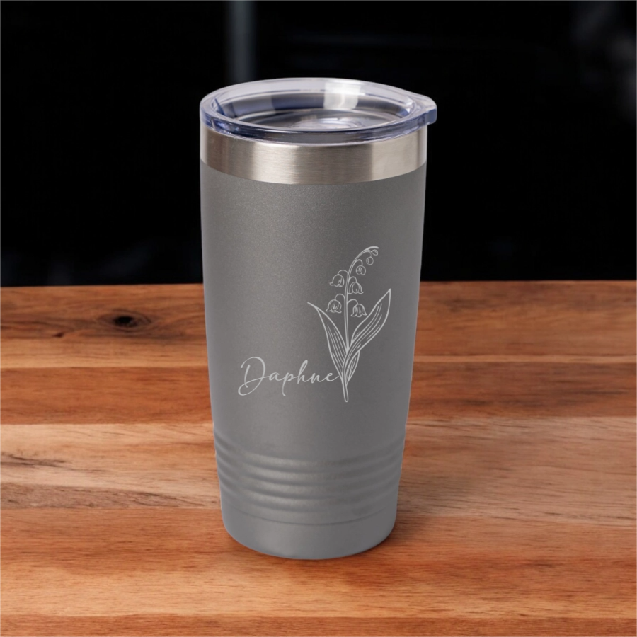 Customized 20oz Tumbler with Silver Lip - Birth Flower Designs (Horizontal Name)