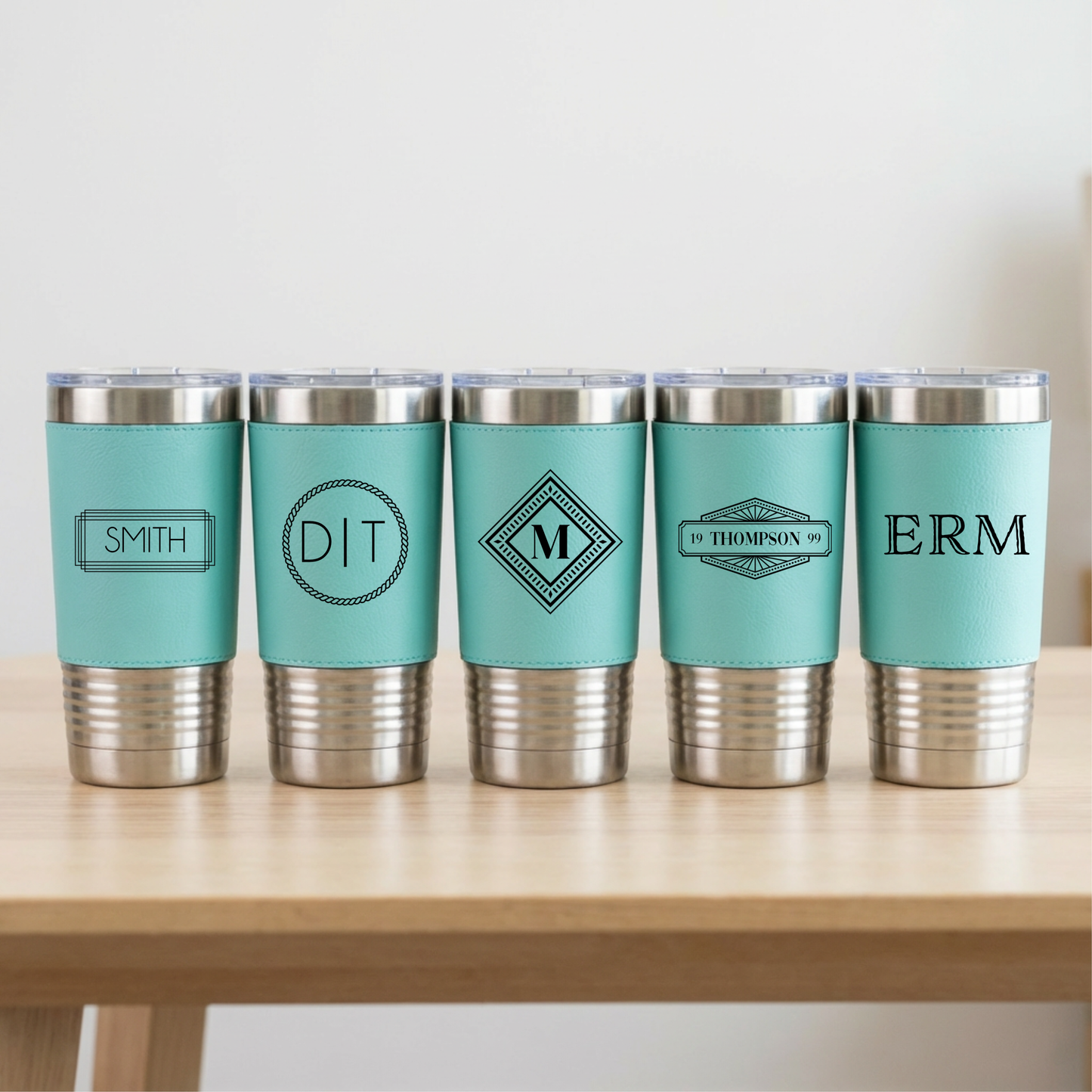 Set of 5 Leather Wrapped Stainless Tumblers - Signature Designs