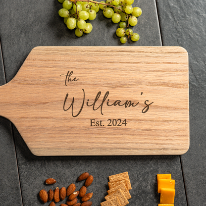 Customized Large Paddle Cutting Boards - Elegant Name & Date Designs