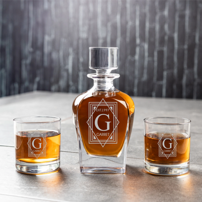 Customized Tudor Decanter Set with Whiskey Glasses - Signature Designs