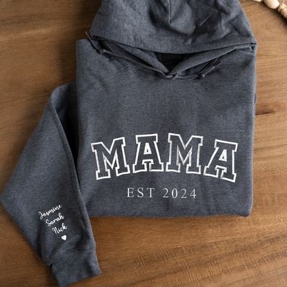 Customized Mama Hoodie with Names on Sleeve