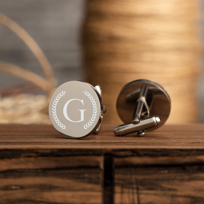 Set of 5 Round Silver Cufflinks - Groomsmen Gift