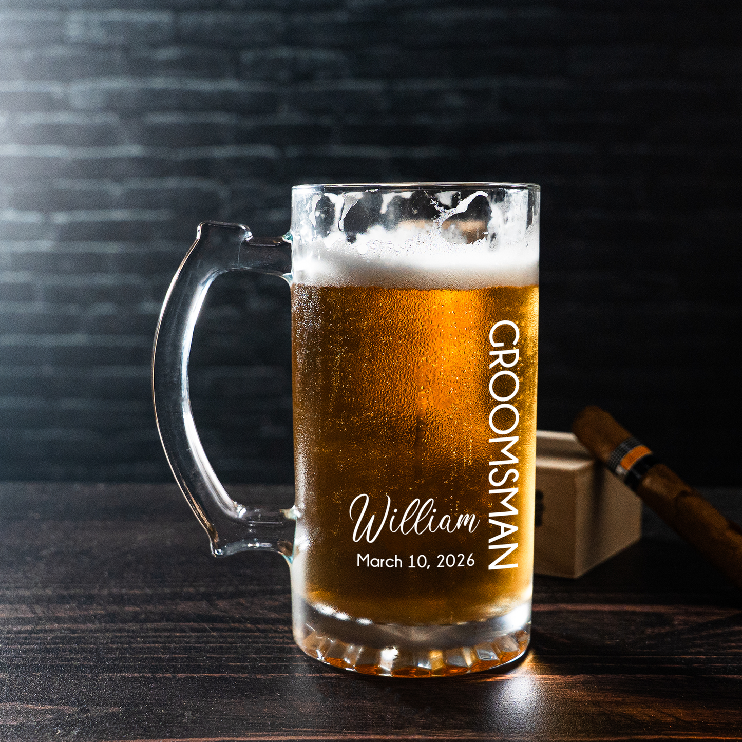 Set of 5 25oz Beer Mugs - Wedding Designs Groomsmen Gift