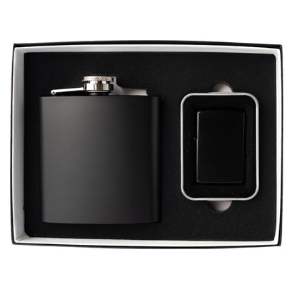 Customized Black Flask & Lighter Gift Set