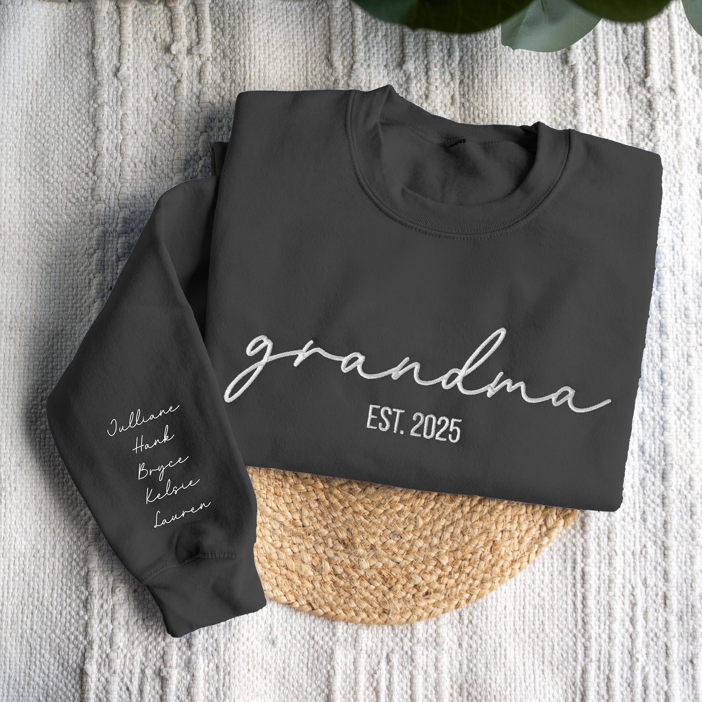 Custom Embroidered Grandma Sweatshirt with Names on Sleeve