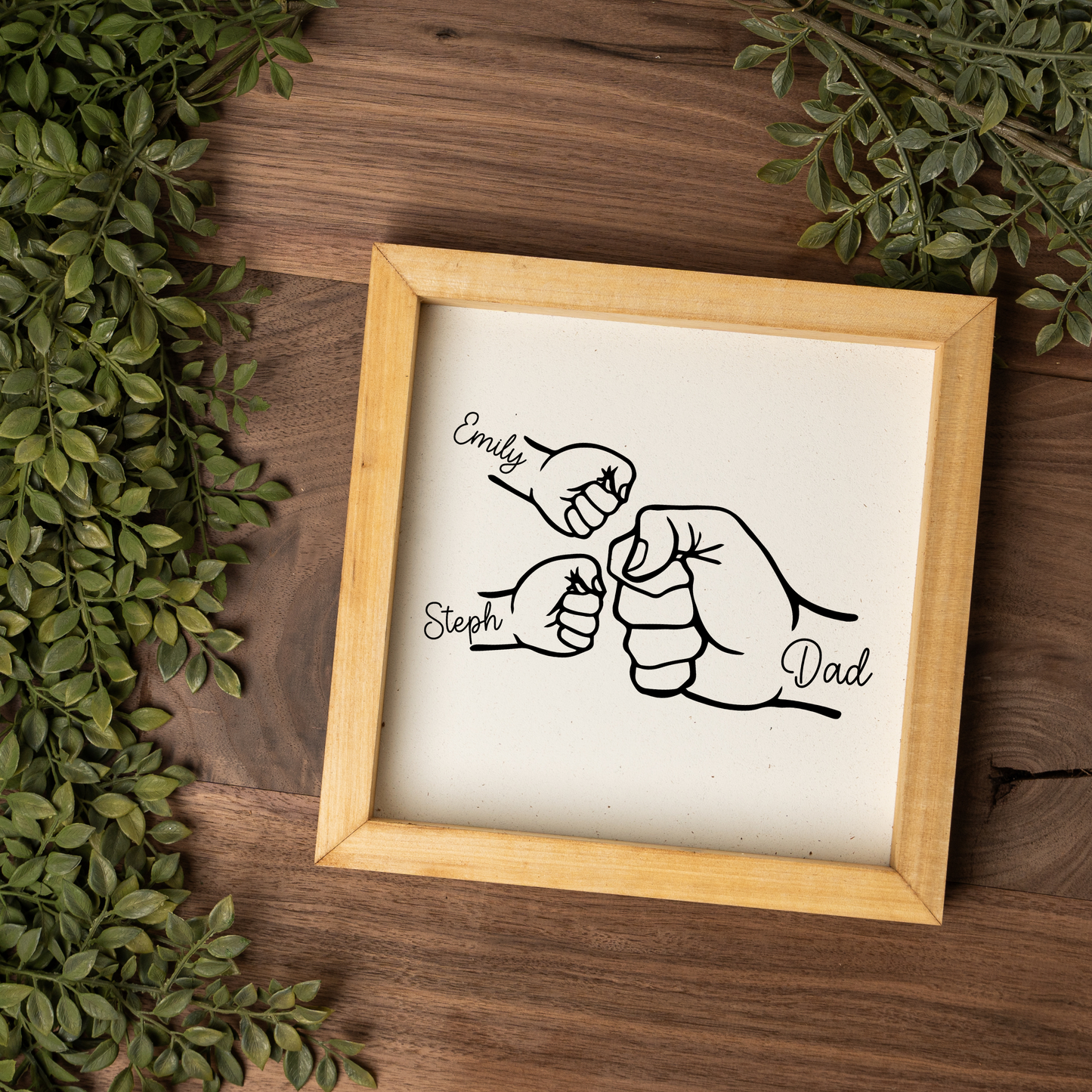 Customized Fist Bump Dad And Kids Framed Sign