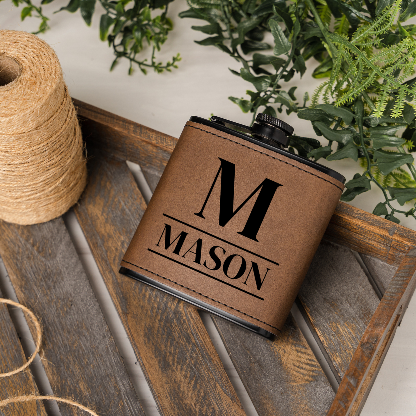 Groomsmen Gift Set of 5 Black Leather Flasks