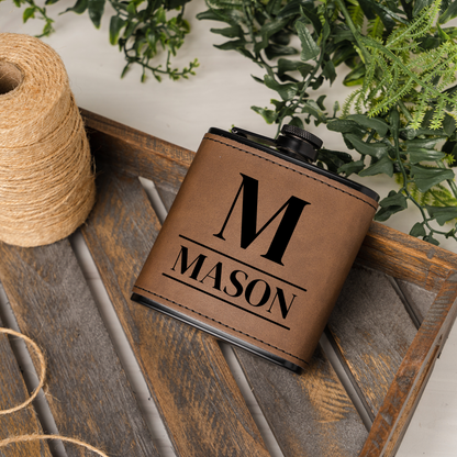 Groomsmen Gift Set of 5 Black Leather Flasks