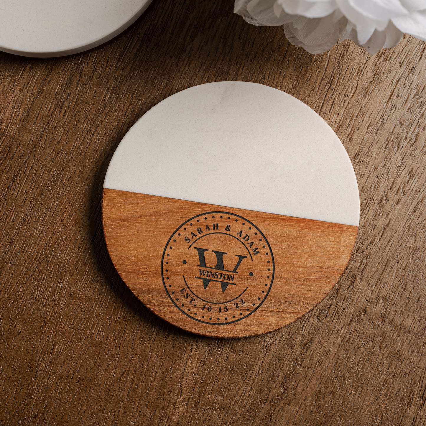 Customized Wood & Marble Acacia Coasters