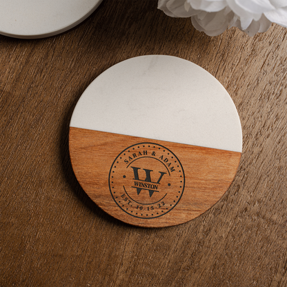 Customized Wood & Marble Acacia Coasters