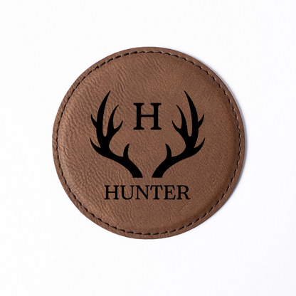 Customized Dark Brown Leather Round Coaster Set