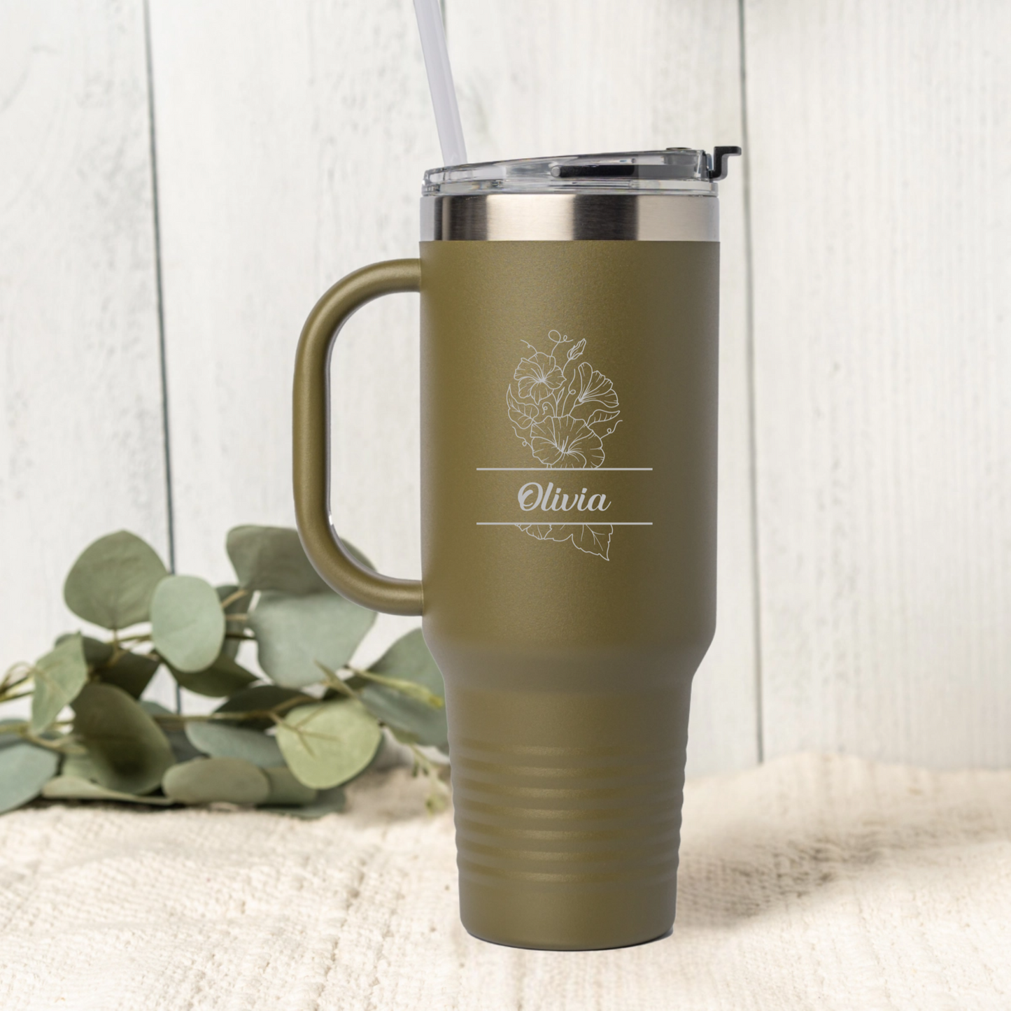 Customized 40oz Split Birth Flower Tumbler
