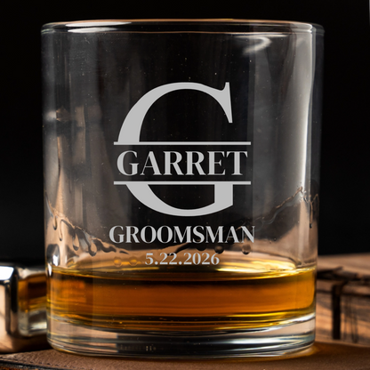 Custom Lowball Whiskey Glass - Groomsmen, Bridesmaids, Best Man