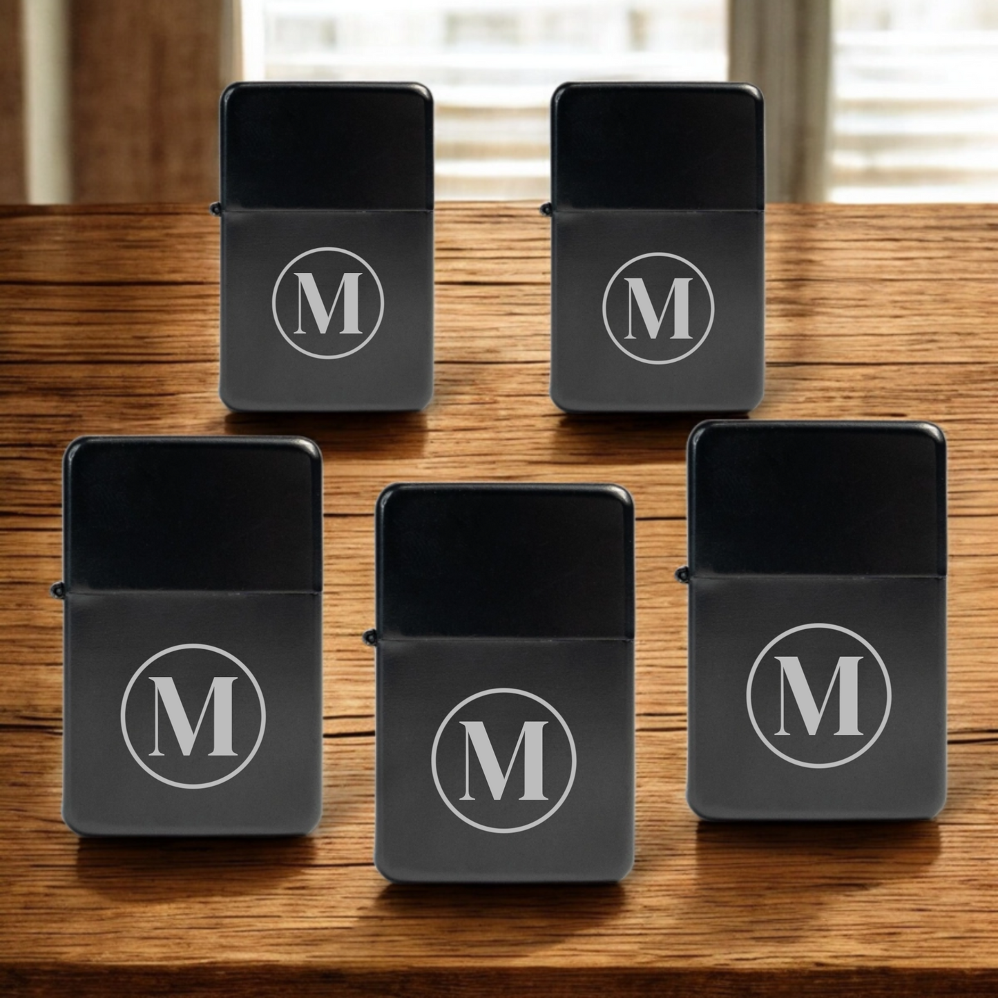 Set of 5 Customized Black Stainless Steel Lighters