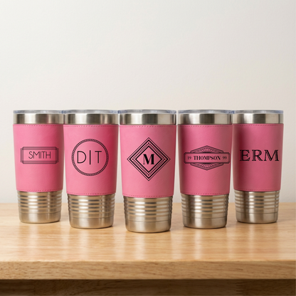 Set of 5 Leather Wrapped Stainless Tumblers - Signature Designs