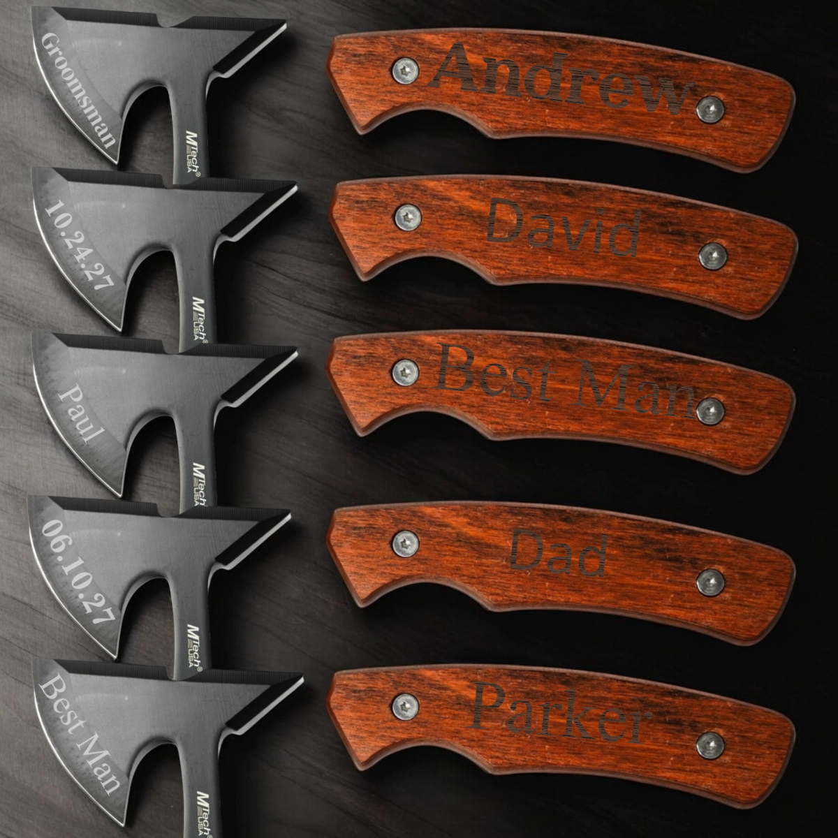 Set of 5 Engraved Axes - Groomsmen Gift